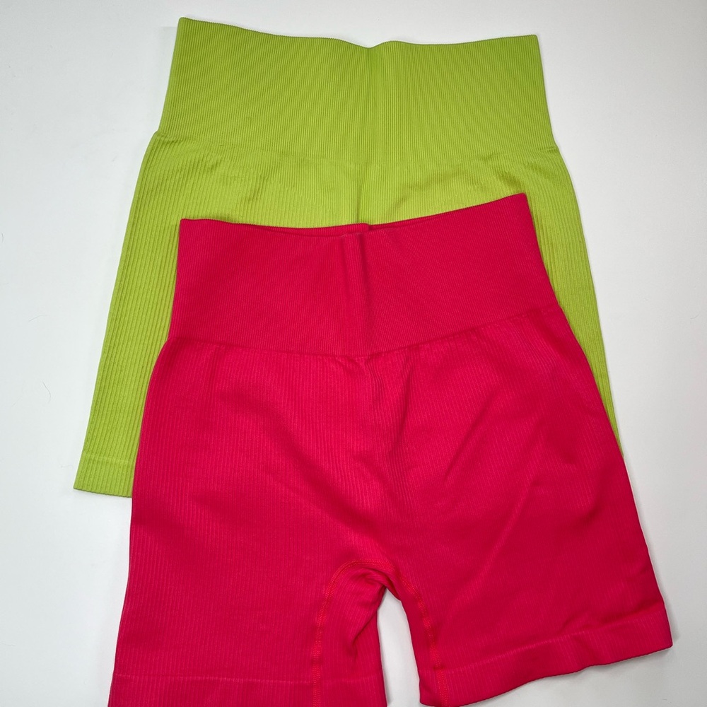 Vibrant Biker Shorts Set - Pink and Green